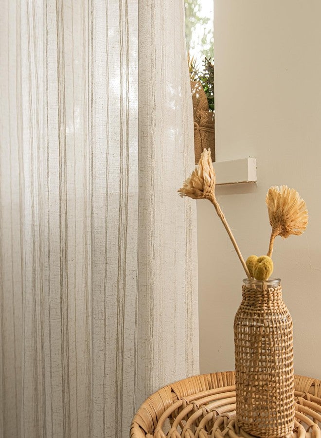 SUOUO Linen Textured Striped Semi-Sheer Curtains for Living Room 84 inches Long 2 Panels Rod Pocket Boho Light Filtering Window Drapes for Bedroom Dining - Image 3